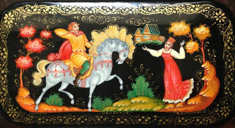 Russian Papier Mache Lacquer Box Hand Painted Box