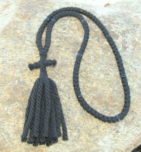 Prayer Rope - Wool 100 Knots, 4 Ply w/Black Beads