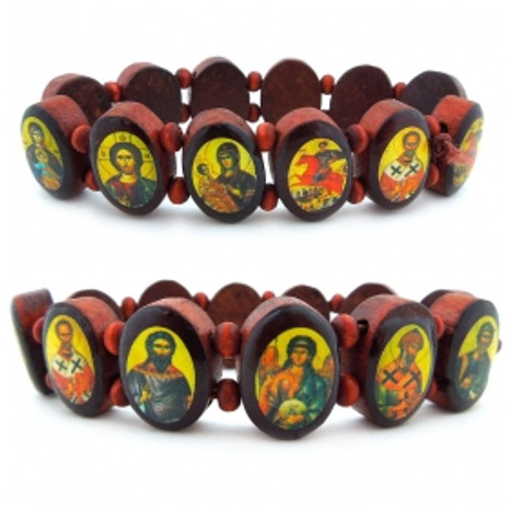 Bracelet, Wooden Oval Links with Oval Icons