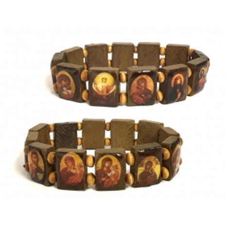 Bracelet, Wooden Rect. Links with Oval Icons